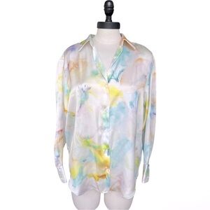 SOLD‼️ ZARA Pastel Tie Dye Button Up Satin Effect Relaxed Fit Long Sleeve, Large